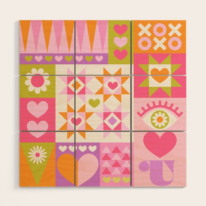 I Love You Checkerboard - Pink & Orange Wood Wall Art Gallery Image 1