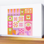 I Love You Checkerboard - Pink & Orange Wall Mural Gallery Image 2