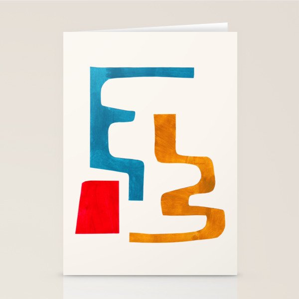 'Falling Down' Paper Collage Fun Colorful Shapes Mid Century Minimal Abstract Art by Ejaaz Haniff Stationery Card Gallery Image 1