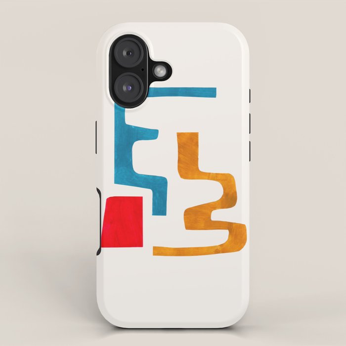 'Falling Down' Paper Collage Fun Colorful Shapes Mid Century Minimal Abstract Art by Ejaaz Haniff iPhone Case Gallery Image 1