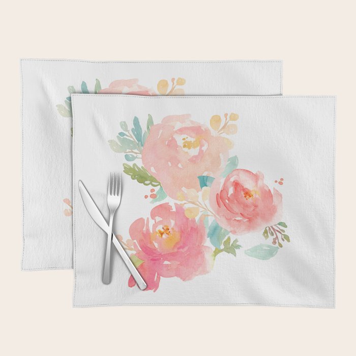 Watercolor Peonies Summer Bouquet Placemat Gallery Image 1