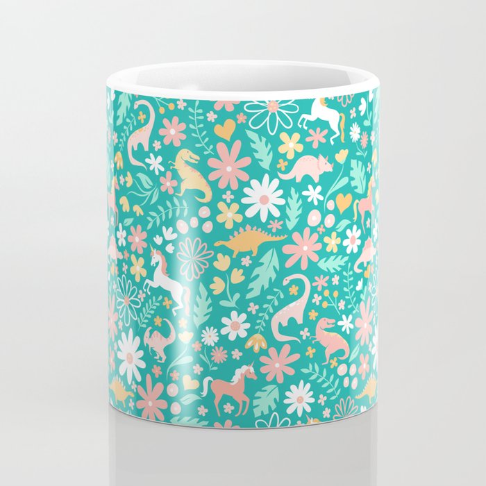 Dinosaurs + Unicorns on Teal Coffee Mug Gallery Image 4