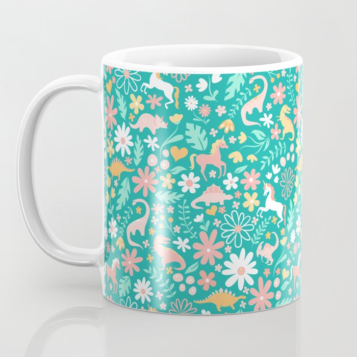 Dinosaurs + Unicorns on Teal Coffee Mug Gallery Image 3