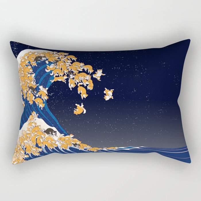 Shiba Inu The Great Wave in Night Rectangular Pillow Gallery Image 2