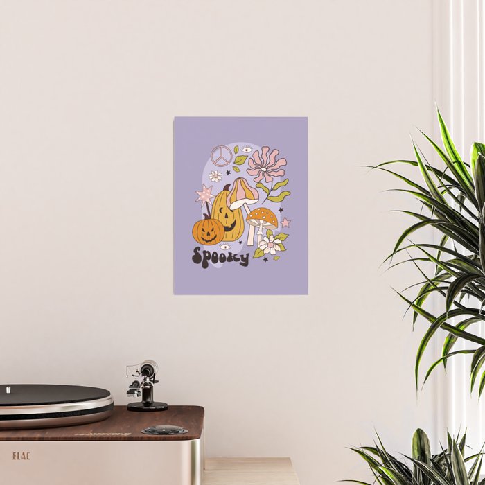 Hippie Groovy Halloween Print in Pastel Lilac Poster Gallery Image 2