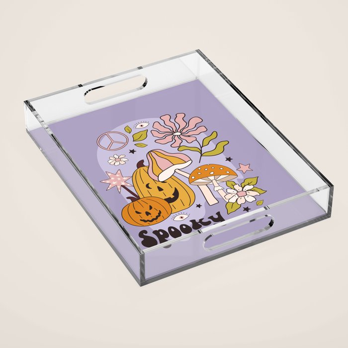 Hippie Groovy Halloween Print in Pastel Lilac Acrylic Tray Gallery Image 1