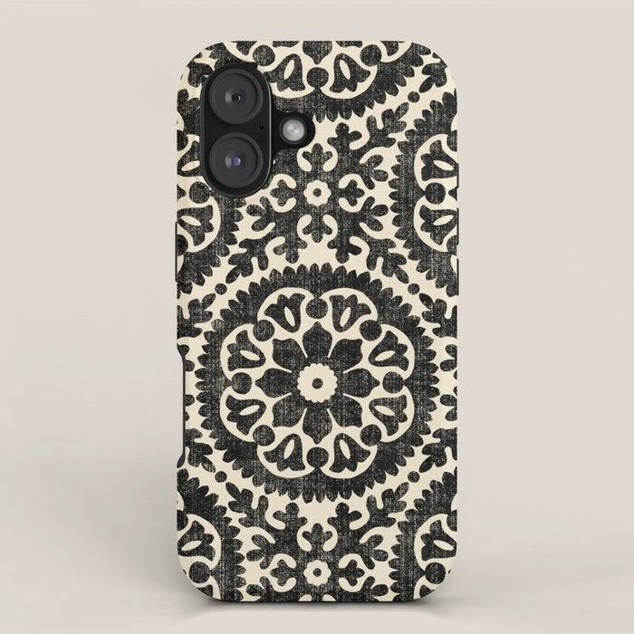 Folk Art Mandala - black and cream iPhone Case Gallery Image 1