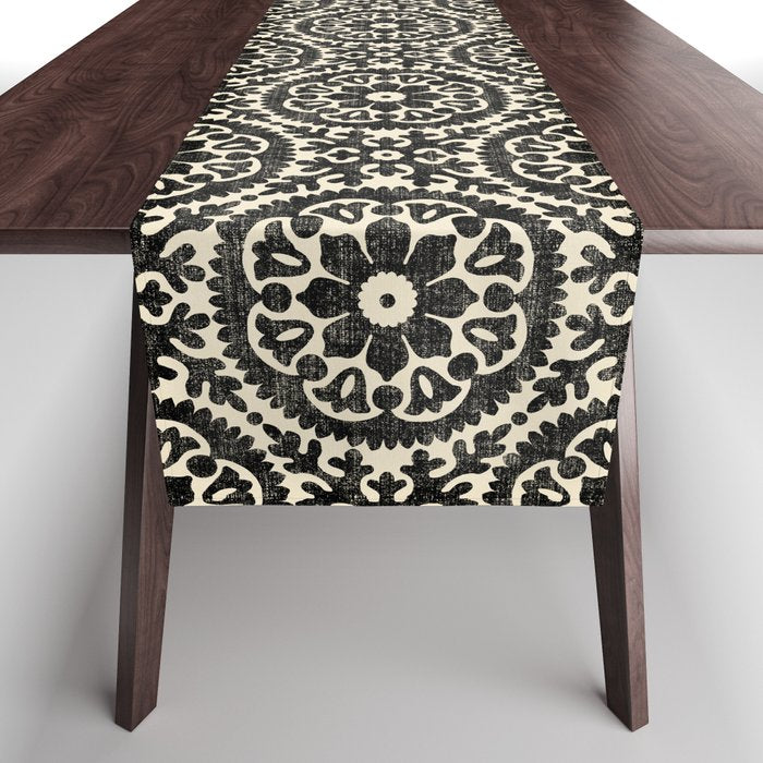 Folk Art Mandala - black and cream Table Runner Gallery Image 1