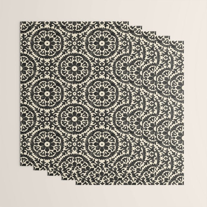Folk Art Mandala - black and cream Wrapping Paper Gallery Image 3
