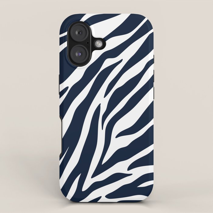 Navy blue zebra print iPhone Case Gallery Image 1