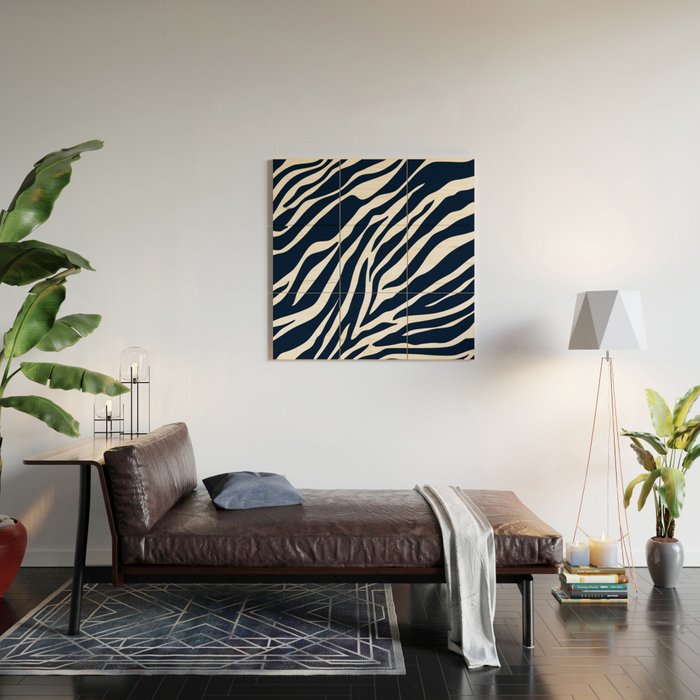 Navy blue zebra print Wood Wall Art Gallery Image 2