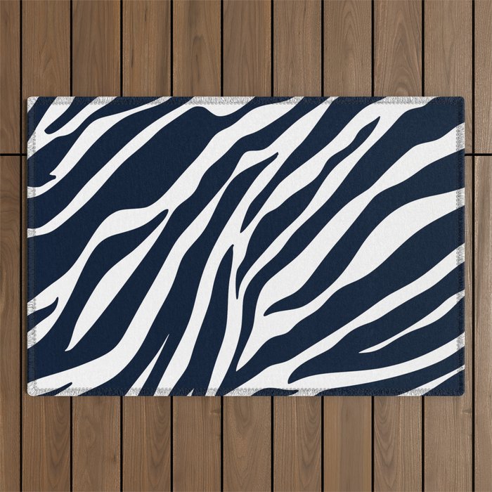 Navy blue zebra print Outdoor Rug Gallery Image 1