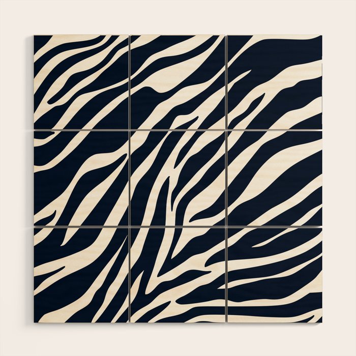 Navy blue zebra print Wood Wall Art Gallery Image 1