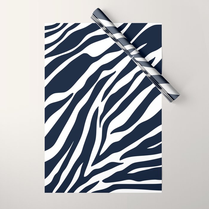 Navy blue zebra print Wrapping Paper Gallery Image 1