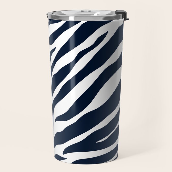 Navy blue zebra print Travel Mug Gallery Image 2
