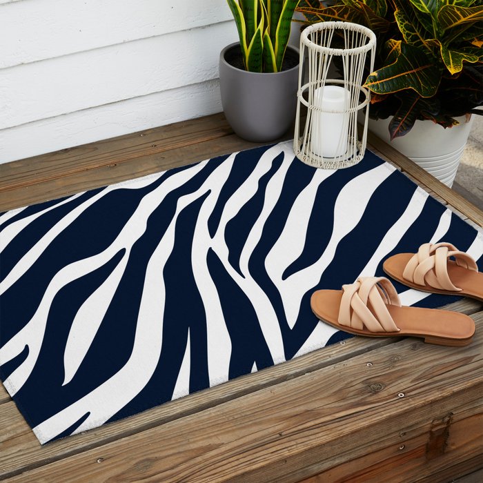 Navy blue zebra print Outdoor Rug Gallery Image 2