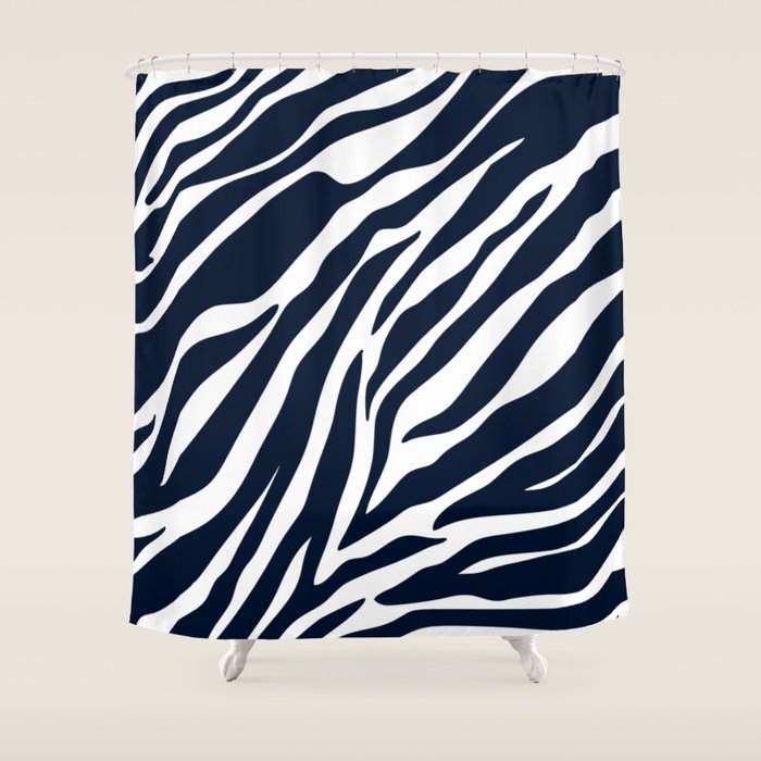 Navy blue zebra print Shower Curtain Gallery Image 1