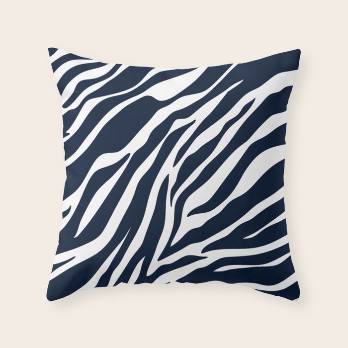 Navy blue zebra print Throw Pillow Gallery Image 6