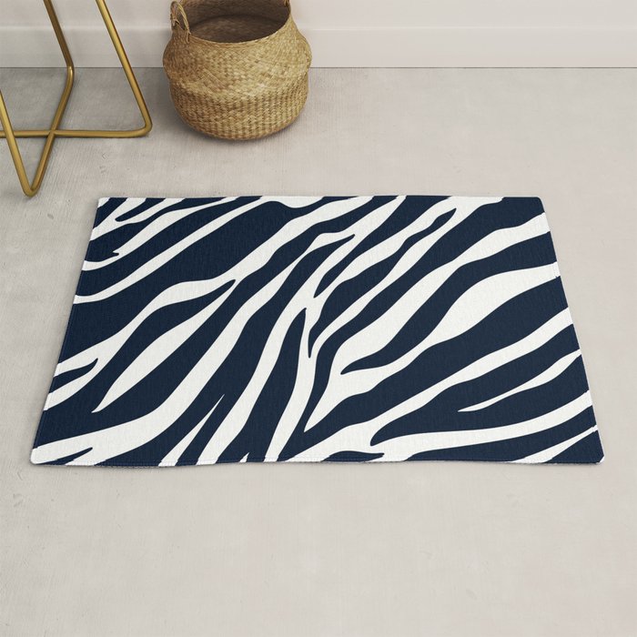Navy blue zebra print Rug Gallery Image 1