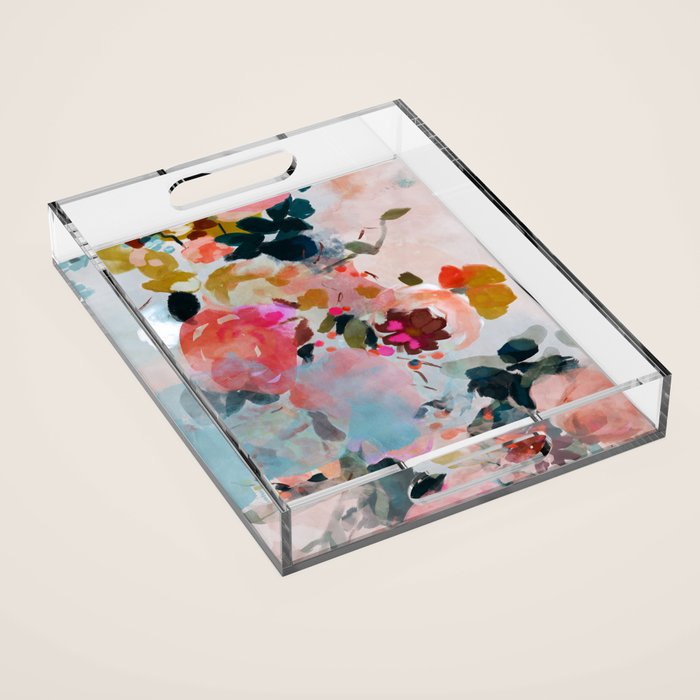floral bloom abstract painting Acrylic Tray Gallery Image 1