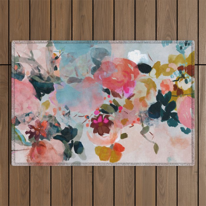floral bloom abstract painting Outdoor Rug Gallery Image 1