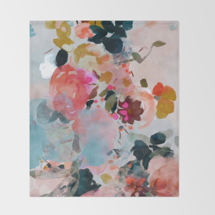 floral bloom abstract painting Throw Blanket Gallery Image 2