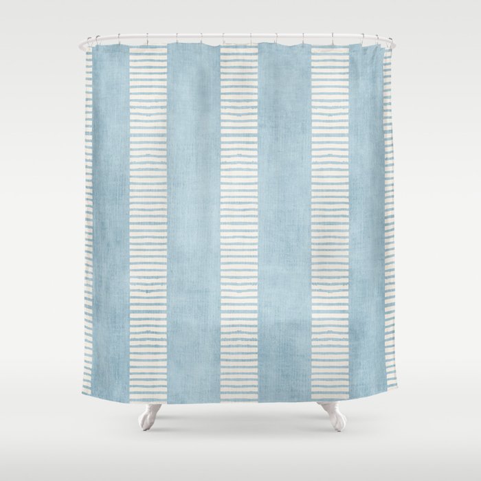 Modern Minimalist Light Blue Lines Hand Drawn Simple Art Shower Curtain Gallery Image 1