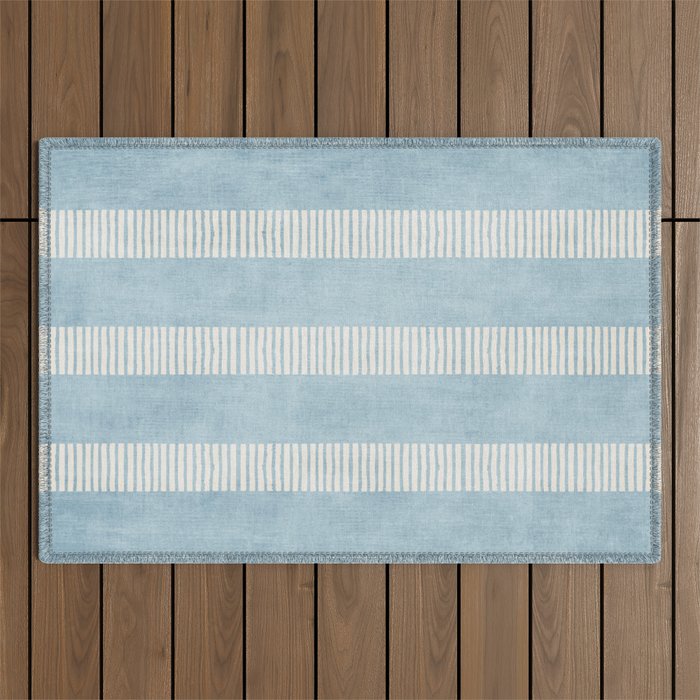 Modern Minimalist Light Blue Lines Hand Drawn Simple Art Outdoor Rug Gallery Image 1