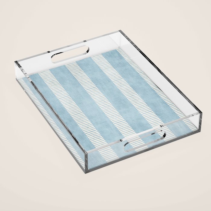Modern Minimalist Light Blue Lines Hand Drawn Simple Art Acrylic Tray Gallery Image 1