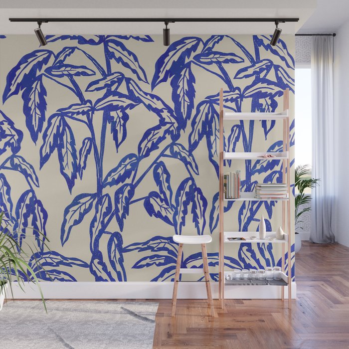 Minimal Blue Plant Wall Mural Gallery Image 1