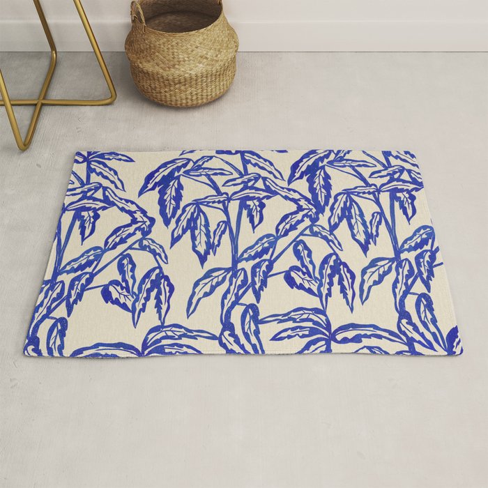 Minimal Blue Plant Rug Gallery Image 1