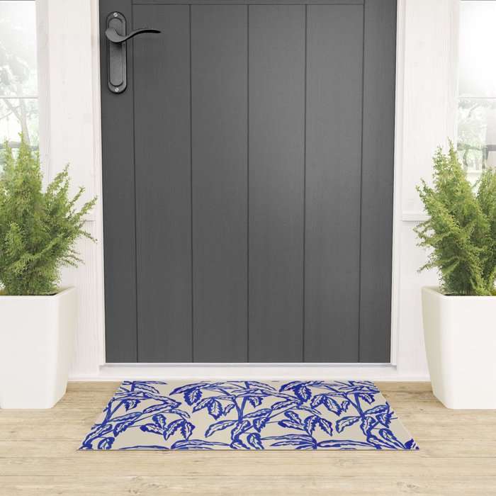Minimal Blue Plant Welcome Mat Gallery Image 3