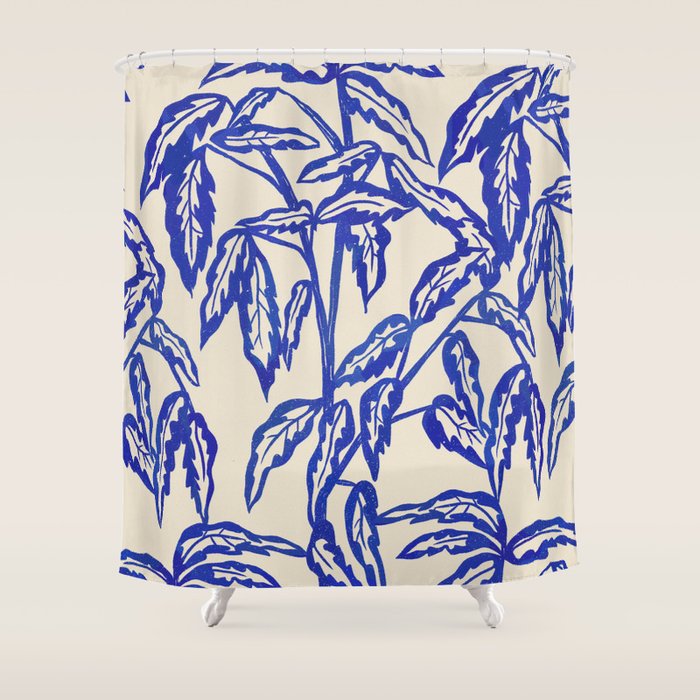 Minimal Blue Plant Shower Curtain Gallery Image 1