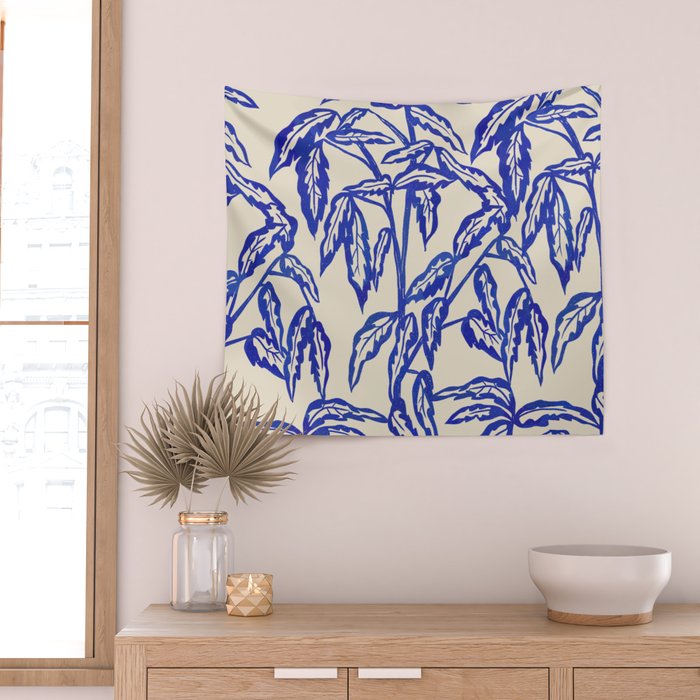Minimal Blue Plant Wall Tapestry Gallery Image 2
