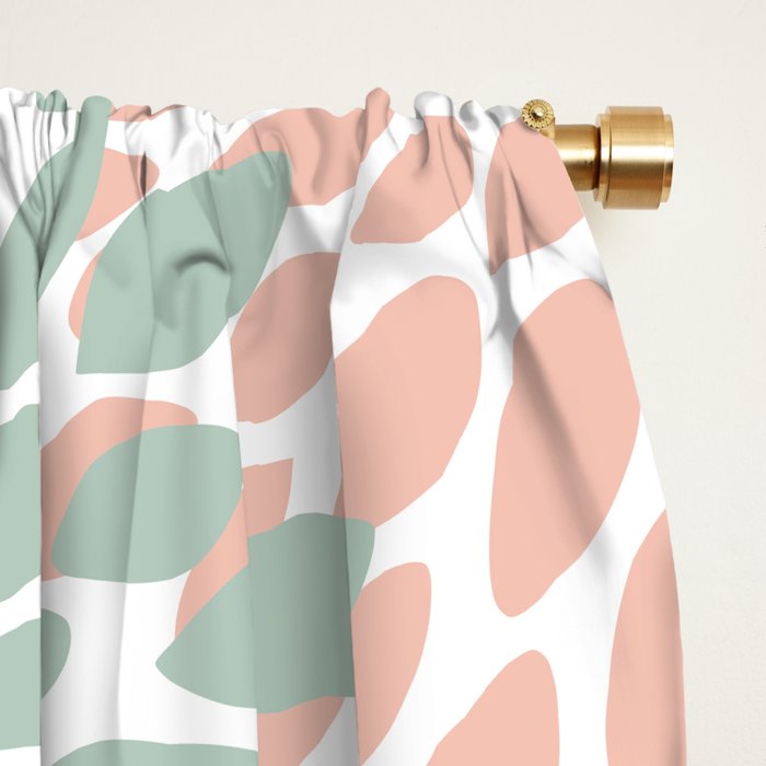 Festive, Abstract, Floral Prints, Coral, Green, Yellow Window Curtain Gallery Image 2