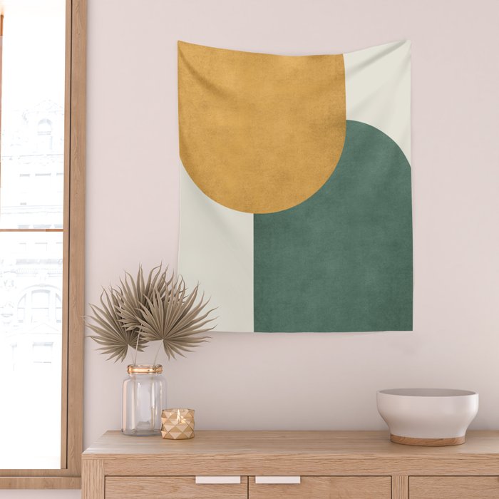 Halfmoon Colorblock 2 - Gold Green  Wall Tapestry Gallery Image 2