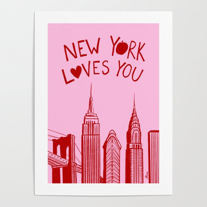New York Loves You - Pink and Red  Poster Gallery Image 1