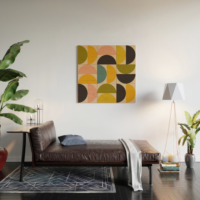 abstract mid mod half circles Wood Wall Art Gallery Image 2