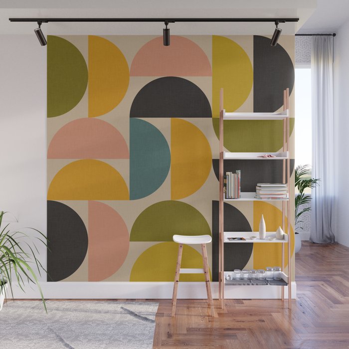 abstract mid mod half circles Wall Mural Gallery Image 1