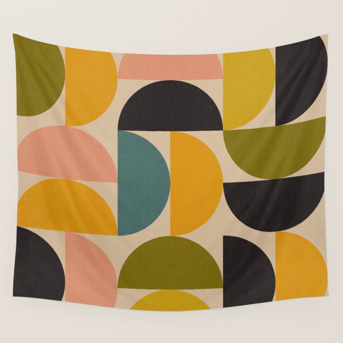 abstract mid mod half circles Wall Tapestry Gallery Image 4