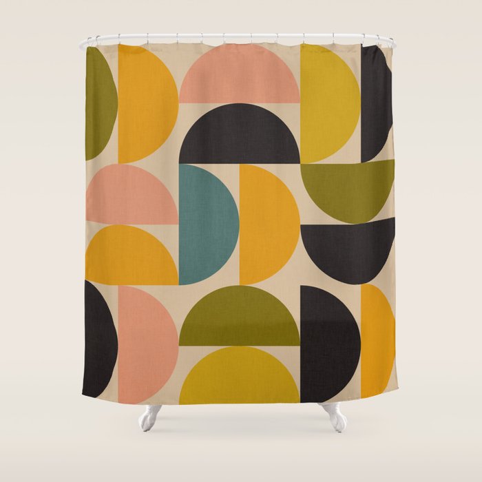 abstract mid mod half circles Shower Curtain Gallery Image 1