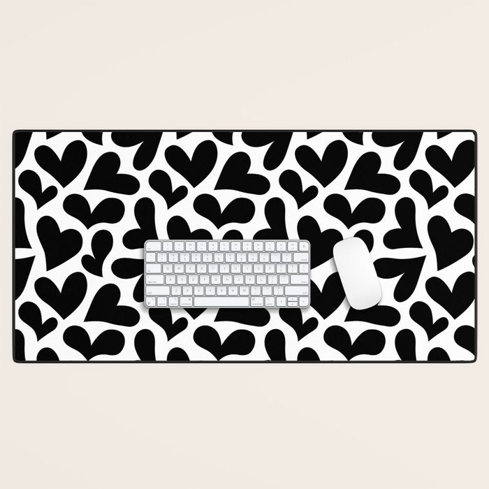 Black and white love heart shape pattern Desk Mat Gallery Image 1