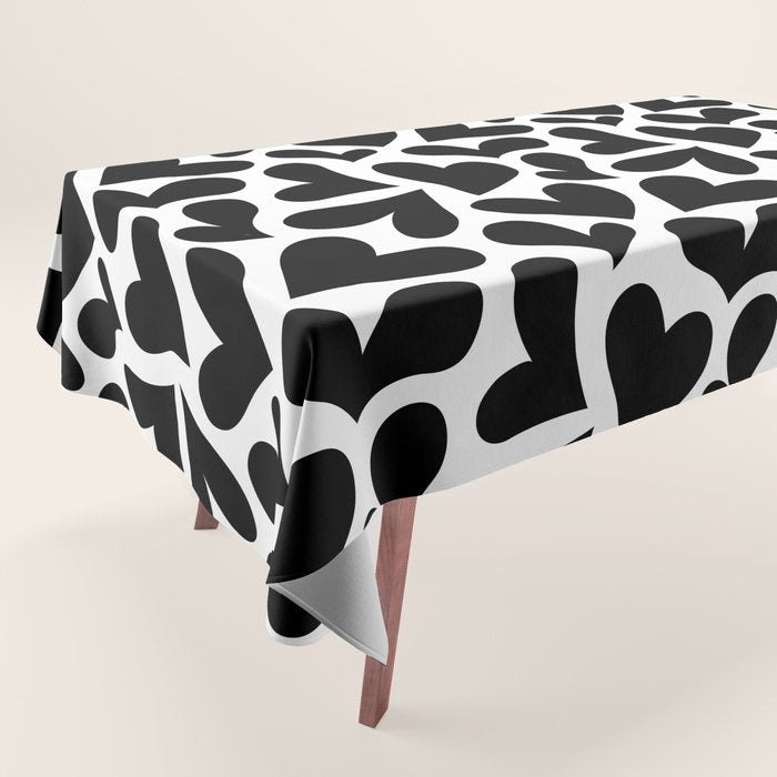 Black and white love heart shape pattern Tablecloth Gallery Image 1