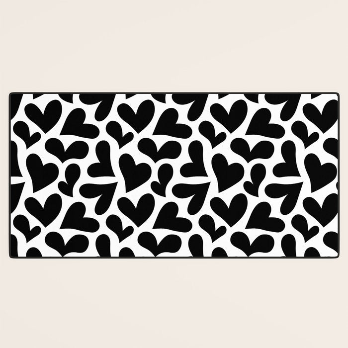 Black and white love heart shape pattern Desk Mat Gallery Image 3