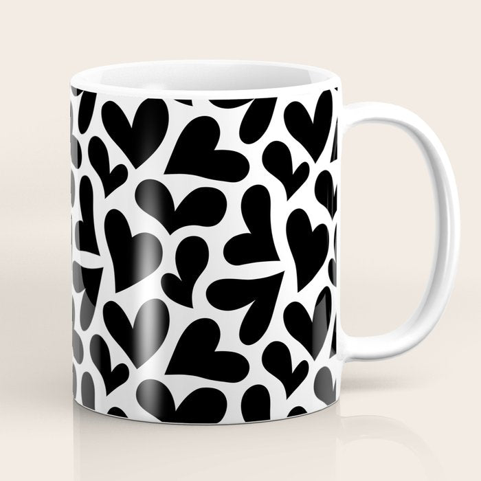 Black and white love heart shape pattern Coffee Mug Gallery Image 1