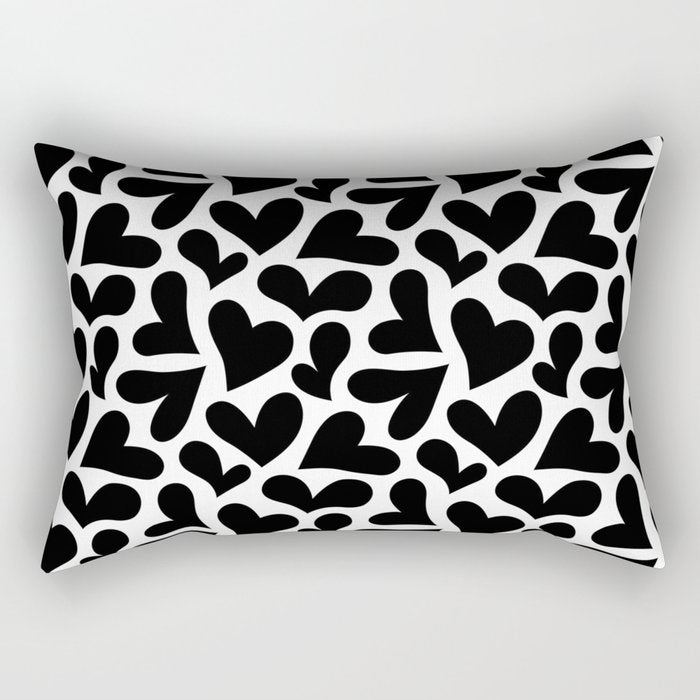 Black and white love heart shape pattern Rectangular Pillow Gallery Image 1