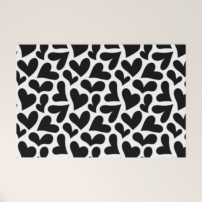 Black and white love heart shape pattern Welcome Mat Gallery Image 1