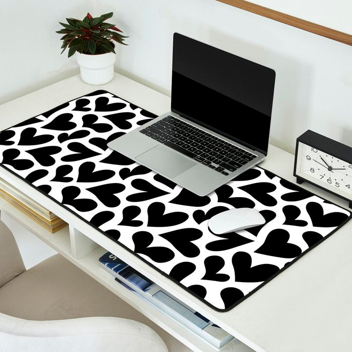 Black and white love heart shape pattern Desk Mat Gallery Image 2