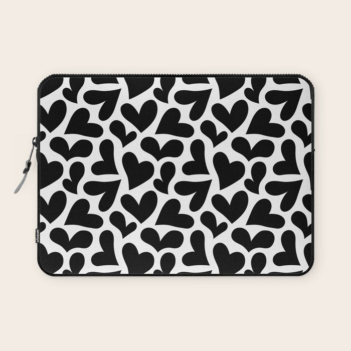 Black and white love heart shape pattern Laptop Sleeve Gallery Image 1