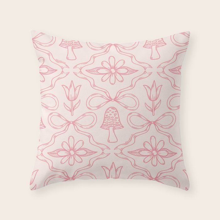 Spring Toile Print in Pink Throw Pillow Gallery Image 1